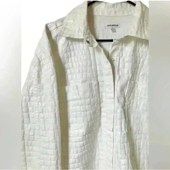 Good American Shiny Croc Print Oversized White Button Up Shacket - Picture 9 of 14